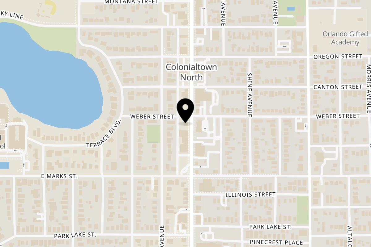 Map showing the location of Tako Cheena on 948 N Mills Ave in Orlando